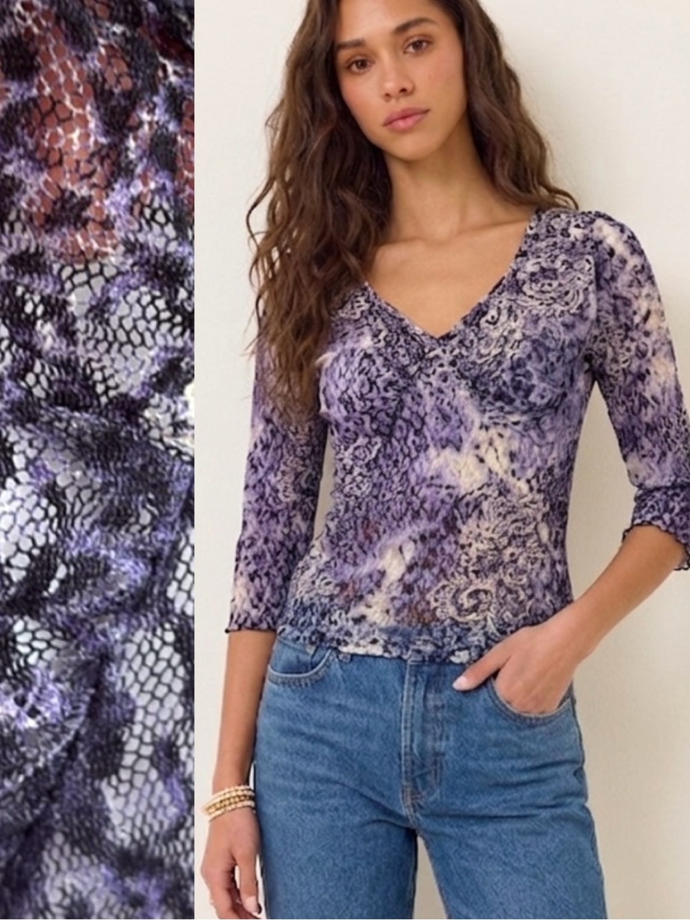Vintage Yazdi Sheer Floral Mesh Tie Dye Stretch Lace Top Womens Size Small M Y2K